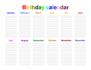 Birthday calendar page 1 preview