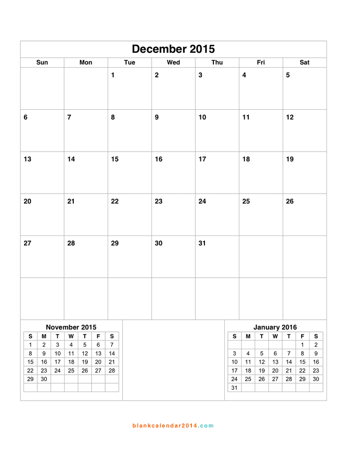 December 2015 Calendar - download free documents for PDF, Word and Excel