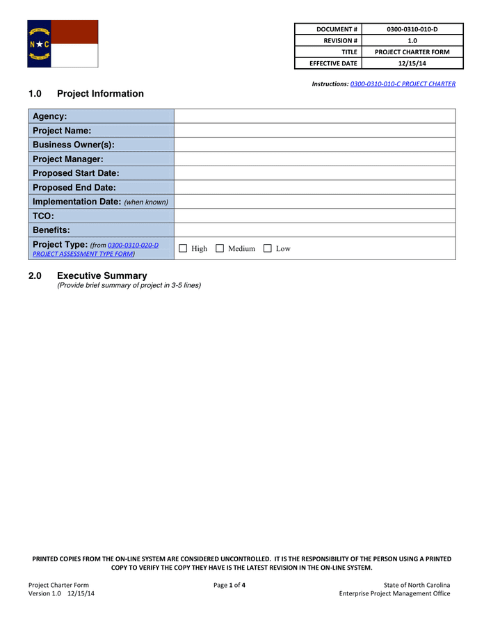 Project Charter Template in Word and Pdf formats