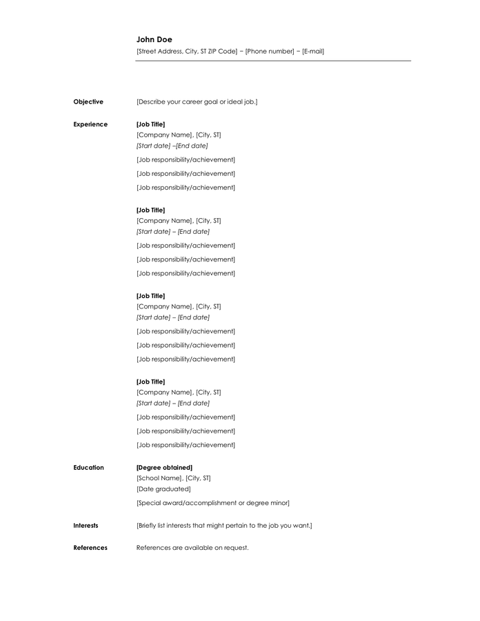 basic chronological resume template