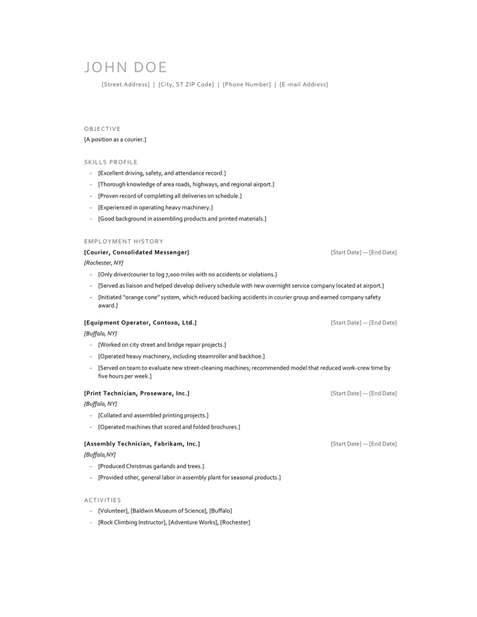microsoft word chronological resume template