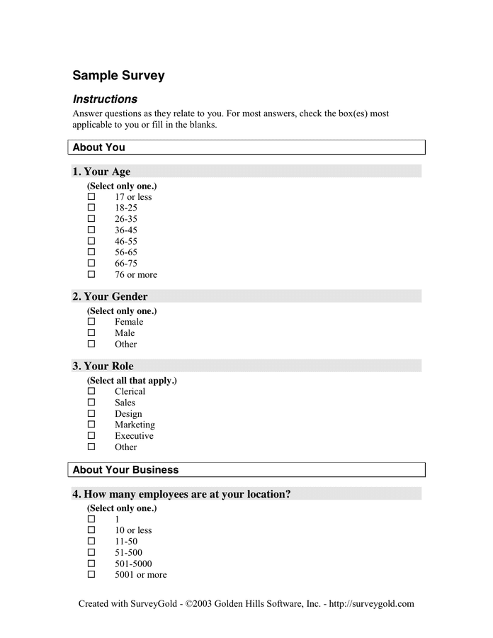 sample of survey questionnaire for research paper