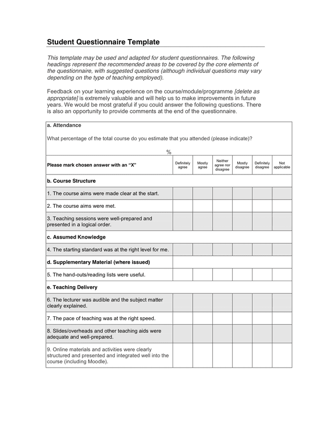 Questionnaire Form in Word and Pdf formats