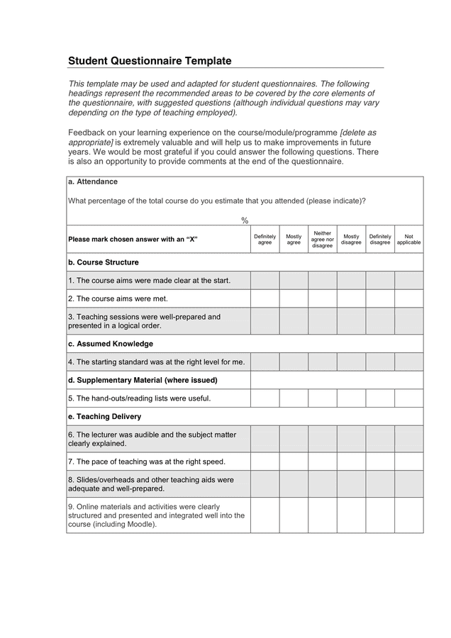 What Is The Format Of Questionnaire