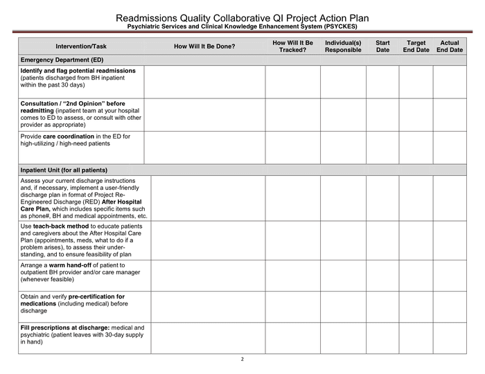 Action Plan in Word and Pdf formats - page 2 of 4