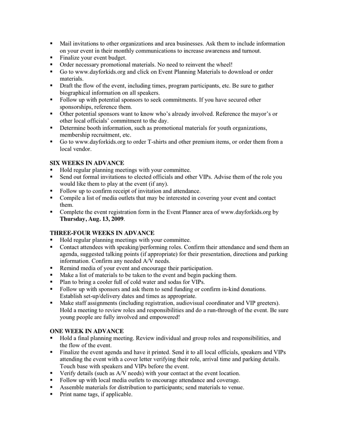 EVENT PLANNING CHECKLIST in Word and Pdf formats - page 2 of 3