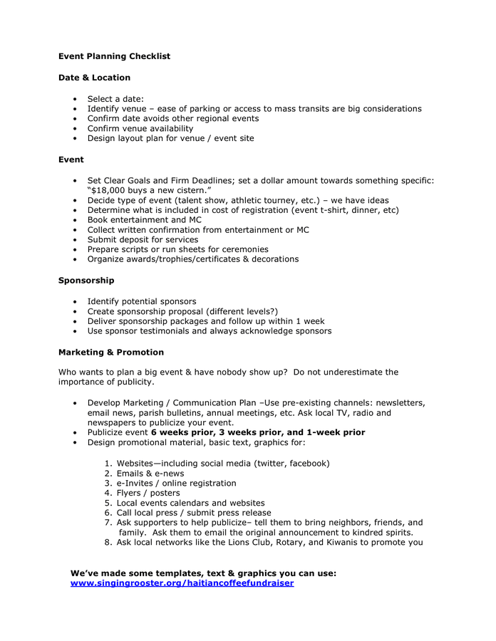 Event Planning Checklist in Word and Pdf formats