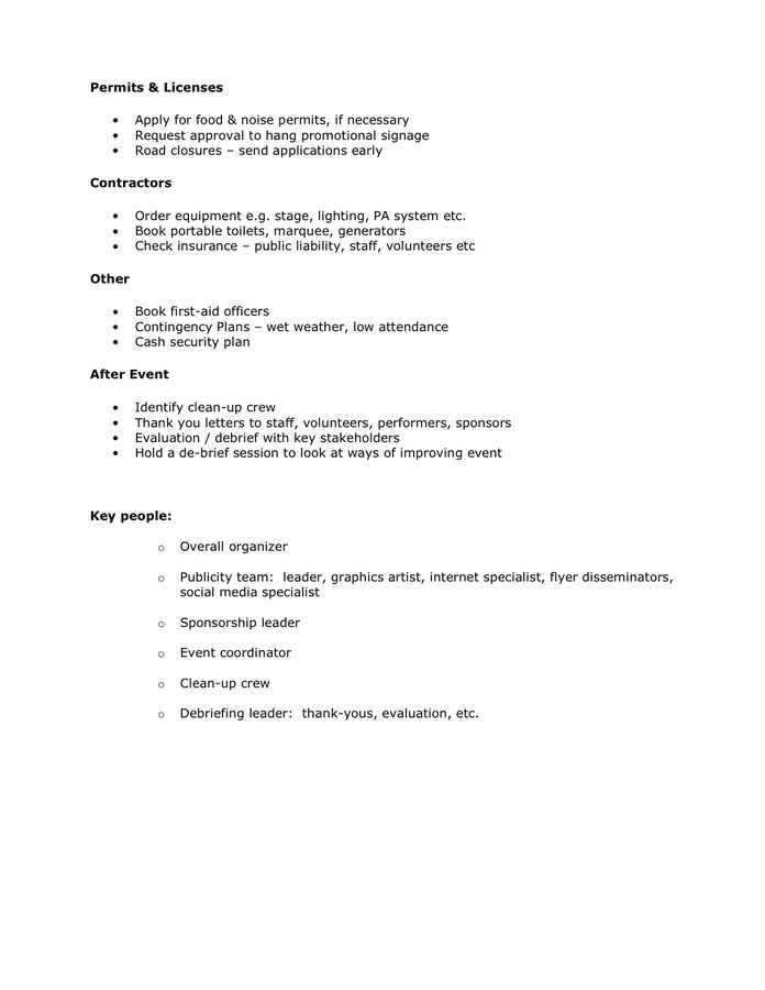 Event Planning Checklist in Word and Pdf formats - page 2 of 2