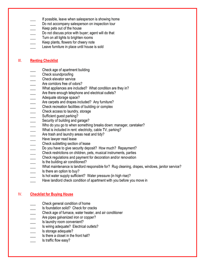 MOVING CHECKLIST sample in Word and Pdf formats - page 2 of 5