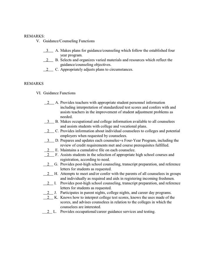 COUNSELOR PERFORMANCE EVALUATION FORM in Word and Pdf formats - page 3 of 6