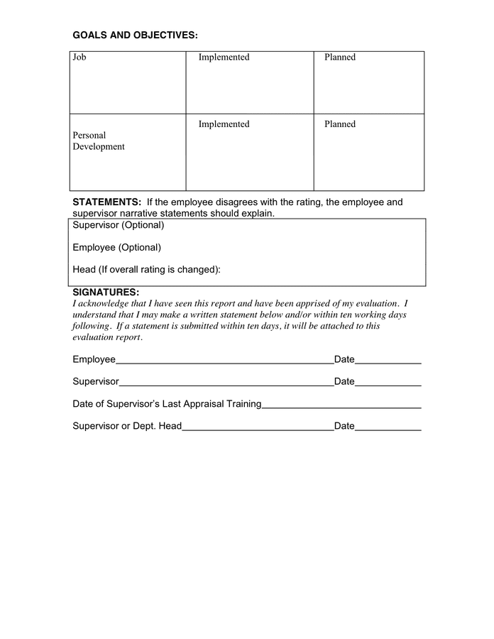 Performance Evaluation Form In Word And Pdf Formats - Page 4 Of 4