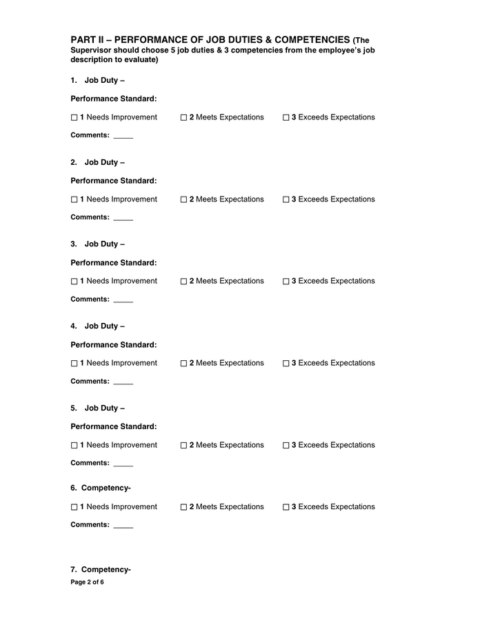 Employee Performance Evaluation Form in Word and Pdf formats - page 2 of 6