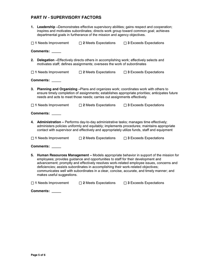 Employee Performance Evaluation Form in Word and Pdf formats - page 5 of 6