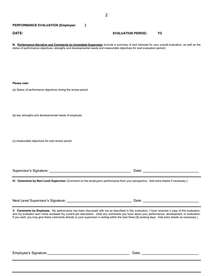 PERFORMANCE EVALUATION FORM in Word and Pdf formats page 2 of 3