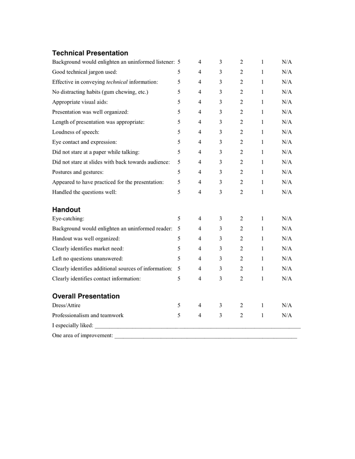 Project Presentation Evaluation Form in Word and Pdf formats - page 2 of 2