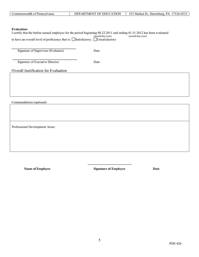 EMPLOYEE EVALUATION FORM in Word and Pdf formats - page 5 of 5