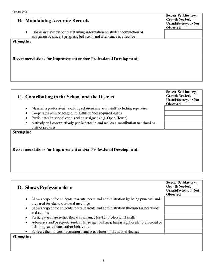 Teacher Evaluation Forms in Word and Pdf formats - page 6 of 7