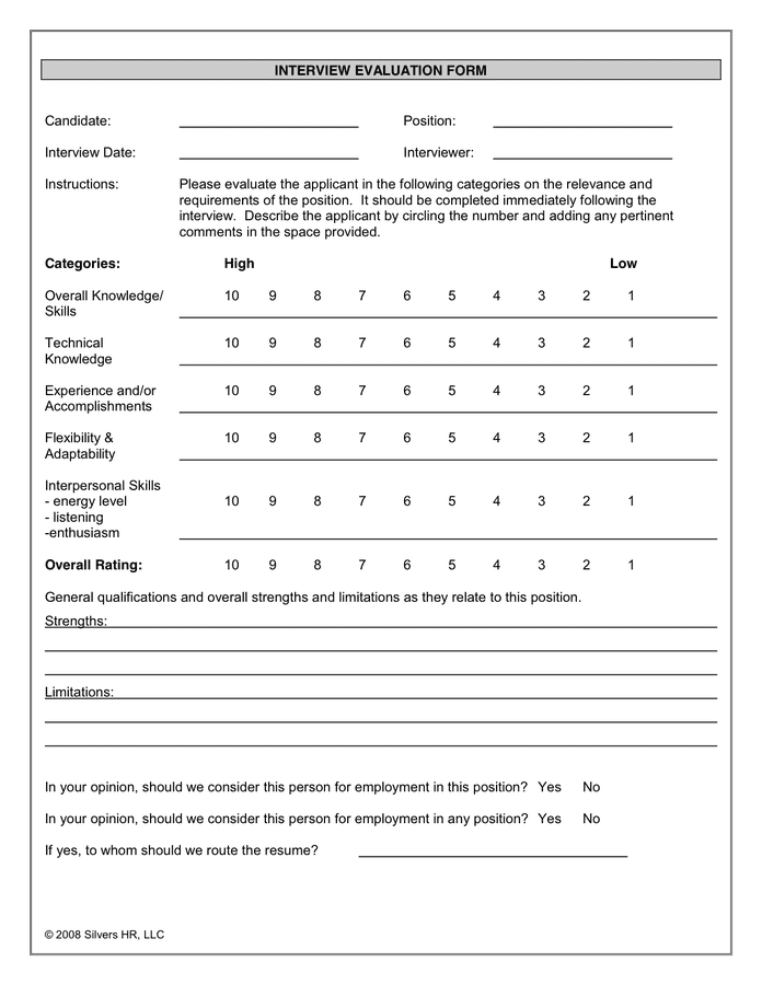 INTERVIEW EVALUATION FORM in Word and Pdf formats