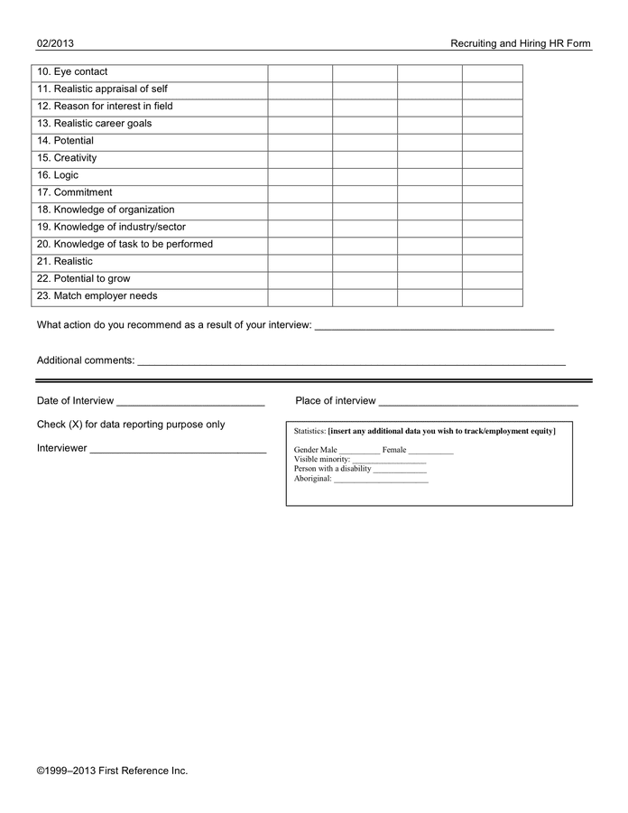 Interview Evaluation Form In Word And Pdf Formats - Page 2 Of 2