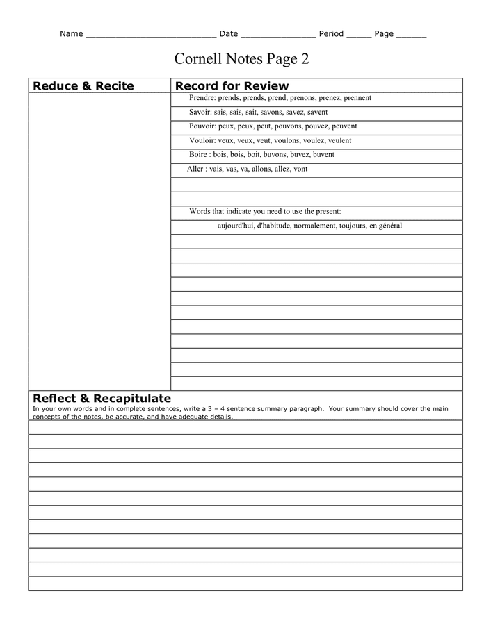 Cornell Notes Template in Word and Pdf formats - page 2 of 2