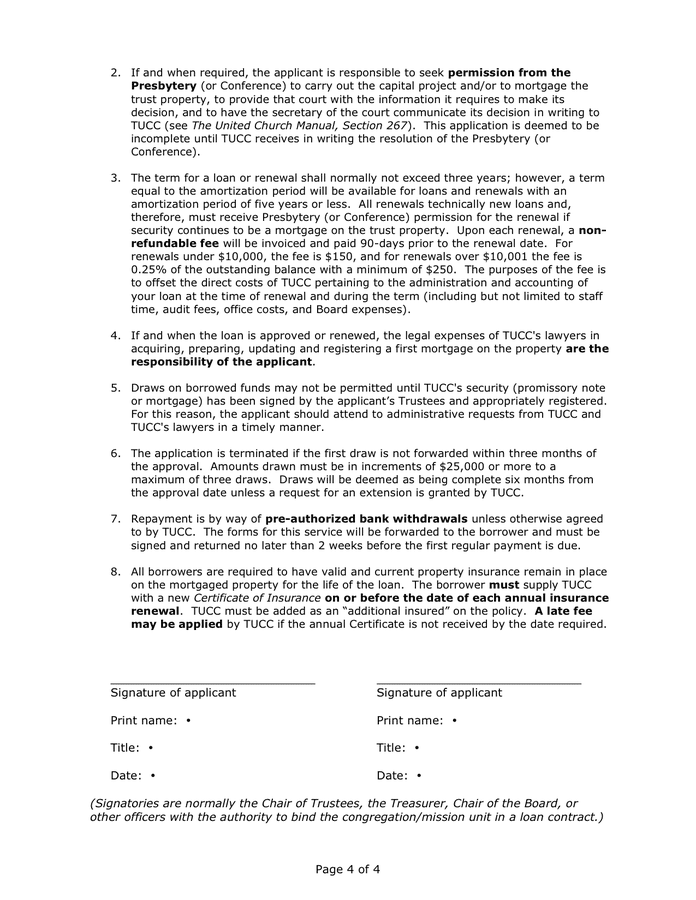 LOAN/MORTGAGE APPLICATION in Word and Pdf formats - page 4 of 4