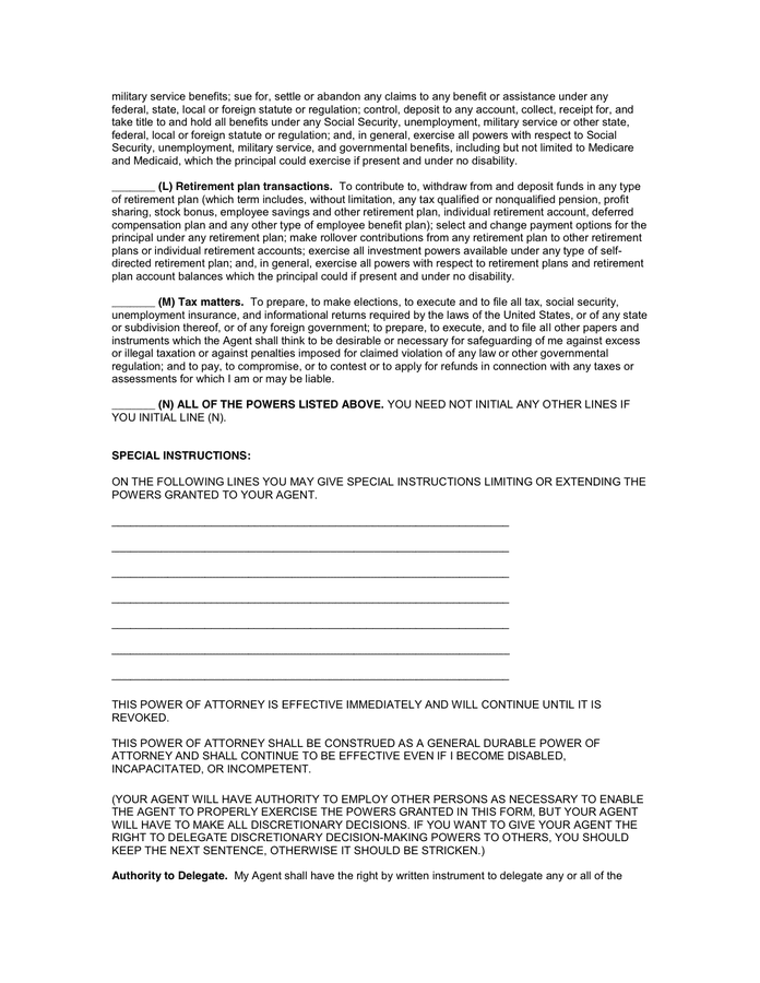 Florida General Durable Power Of Attorney (POA) Form in Word and Pdf