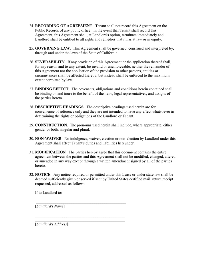 California Residential Lease Agreement In Word And Pdf Formats - Page 7 