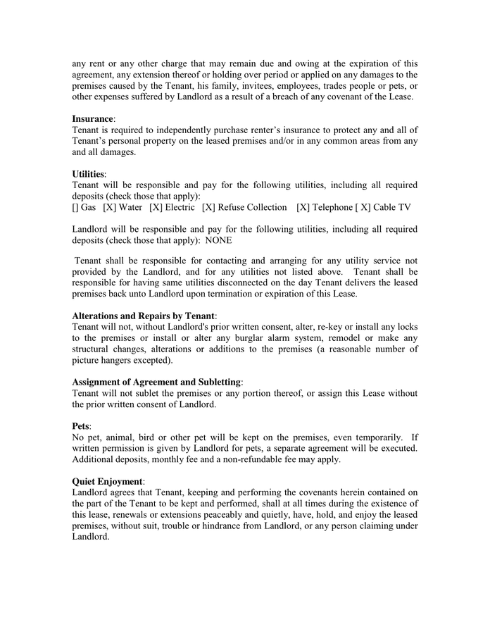 NEW YORK RESIDENTIAL LEASE AGREEMENT in Word and Pdf formats - page 2 of 4