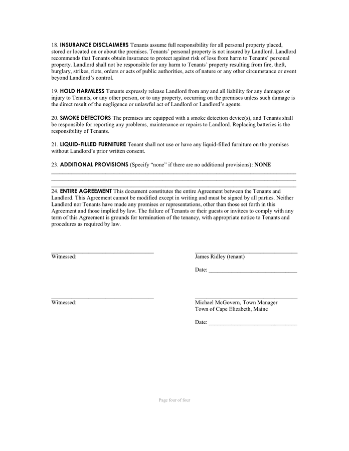 Residential Lease Agreement in Word and Pdf formats - page 4 of 4