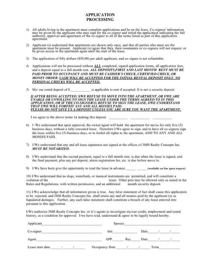 RENTAL APPLICATION in Word and Pdf formats - page 2 of 2