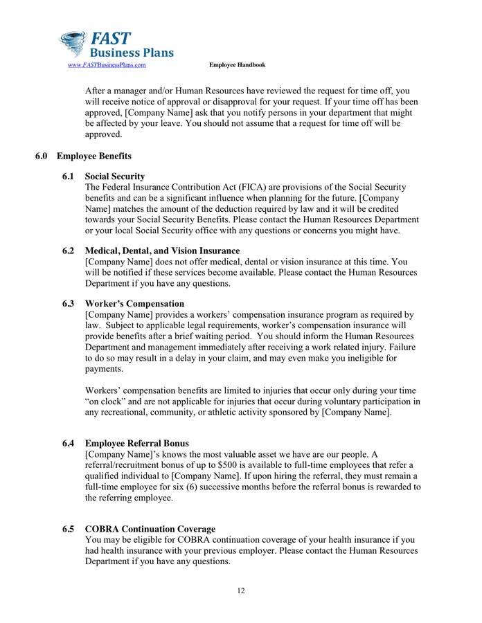 Employee Handbook Template in Word and Pdf formats - page 12 of 27