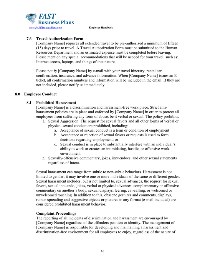 Employee Handbook Template in Word and Pdf formats - page 16 of 27