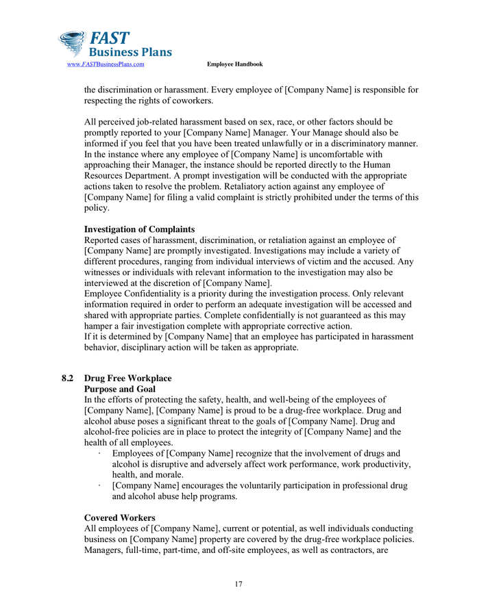 Employee Handbook Template in Word and Pdf formats - page 17 of 27