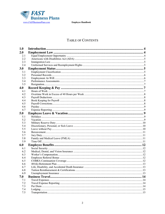 Employee Handbook Template In Word And Pdf Formats Page 2 Of 27 Free