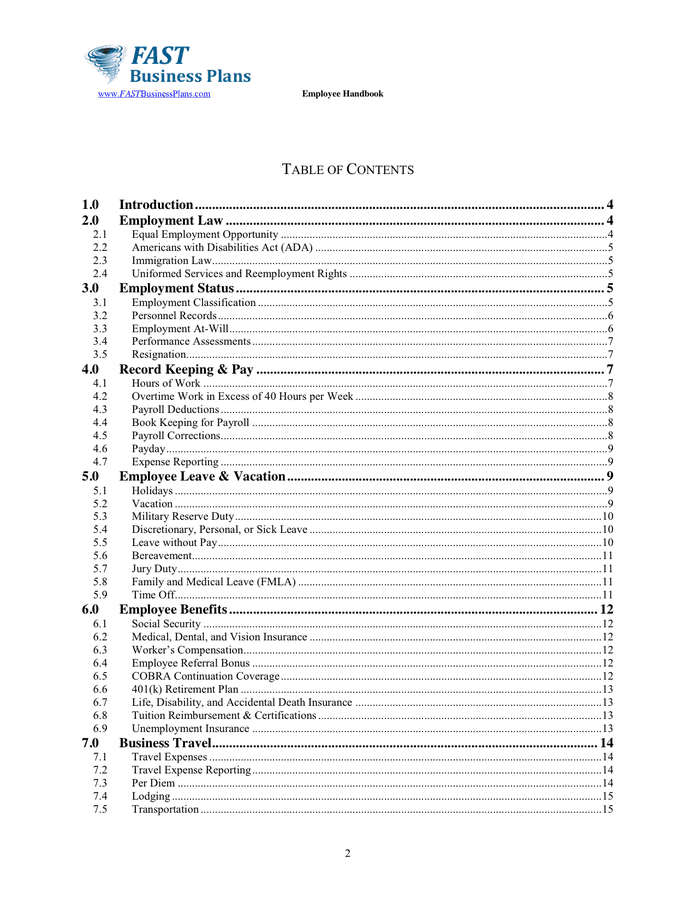 Employee Handbook Template In Word And Pdf Formats Page 2 Of 27