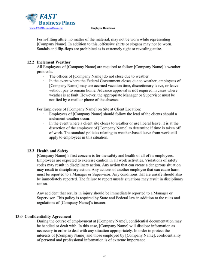 Employee Handbook Template in Word and Pdf formats - page 26 of 27