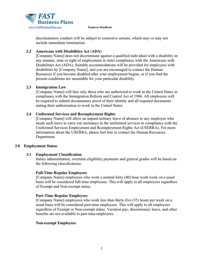 Employee Handbook Template in Word and Pdf formats - page 5 of 27