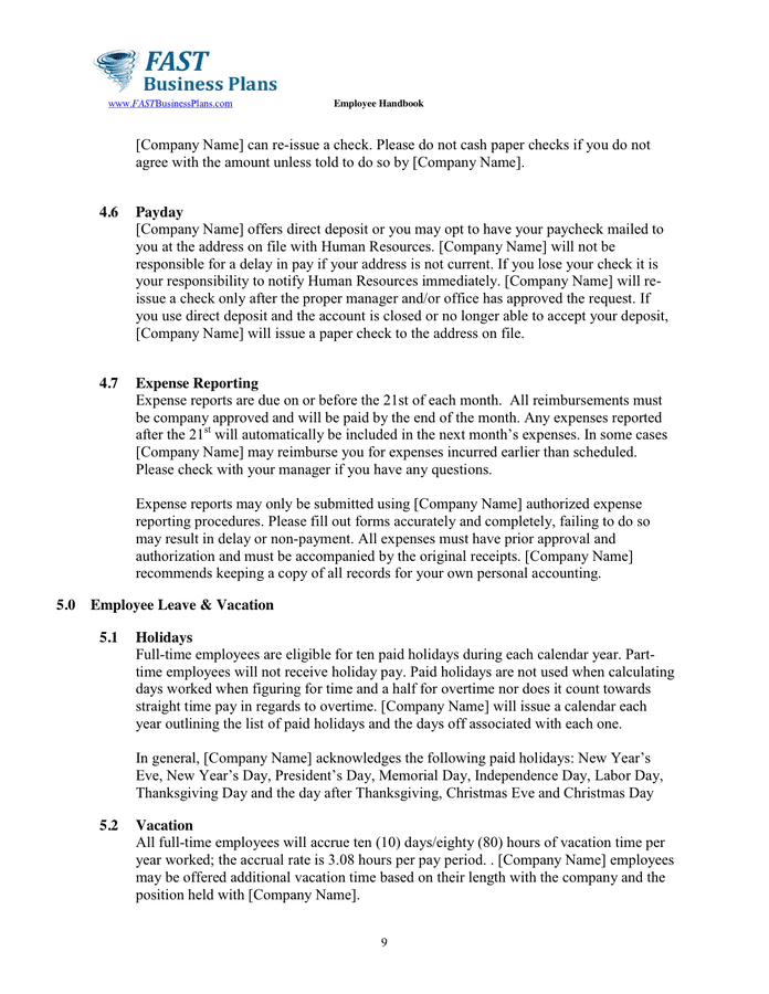 Employee Handbook Template in Word and Pdf formats - page 9 of 27