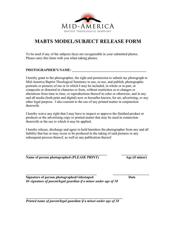 Model Release Form download free documents for PDF, Word and Excel