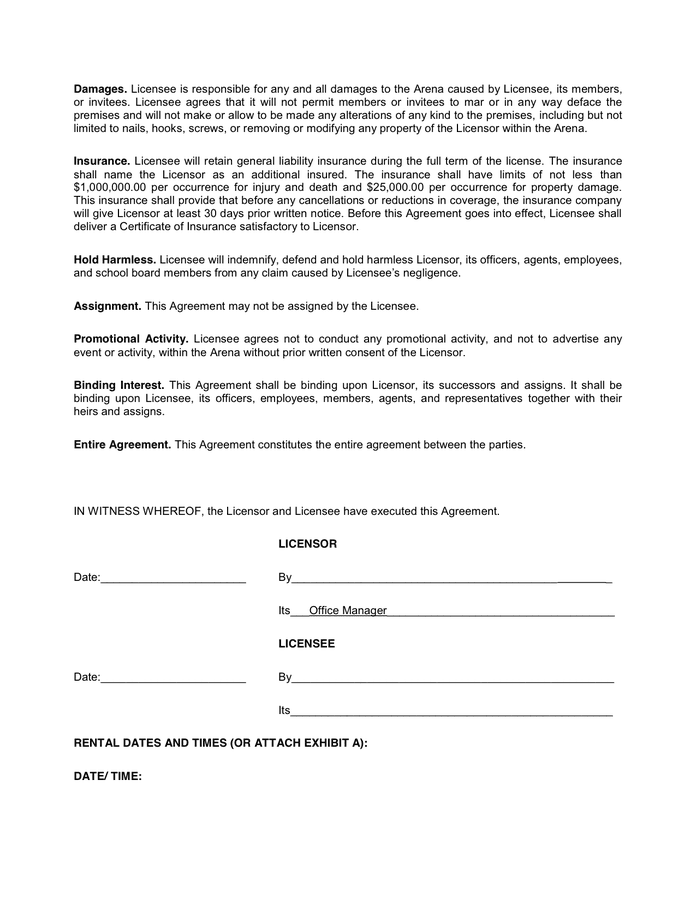 LICENSE AND HOLD HARMLESS AGREEMENT in Word and Pdf formats - page 2 of 2