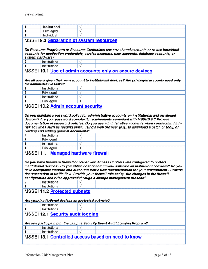 Information Risk Management Plan Template in Word and Pdf formats