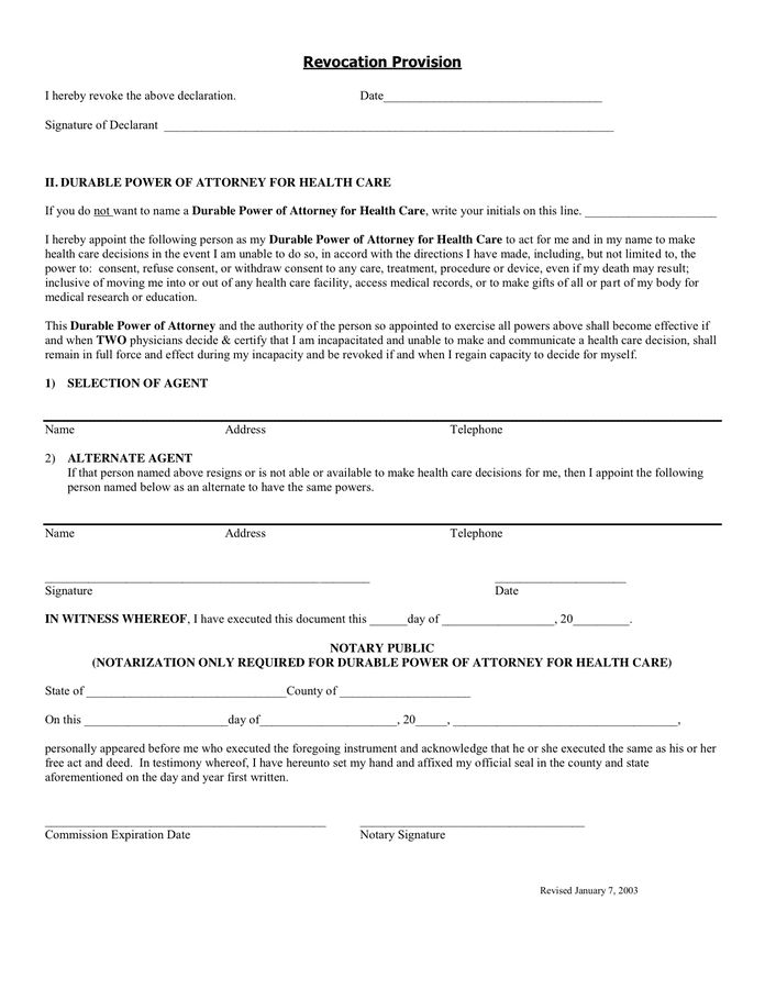 ADVANCE DIRECTIVE DECLARATION in Word and Pdf formats - page 2 of 2