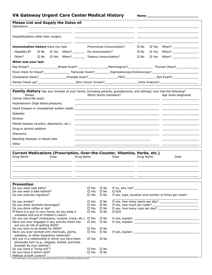 Medical History Form in Word and Pdf formats - page 2 of 2