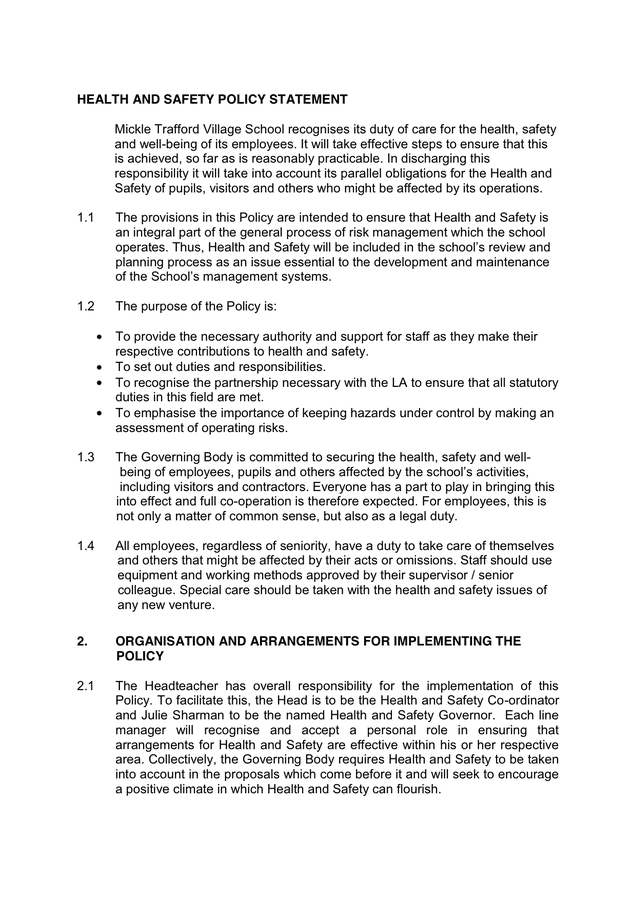 Health And Safety Policy Statement In Word And Pdf Formats Page 2 Of 4