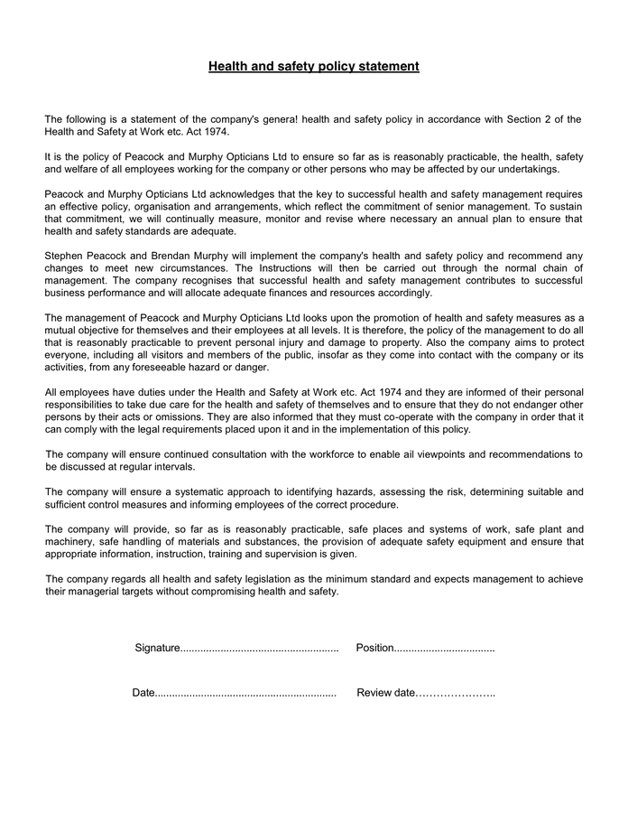 management safety commitment letter