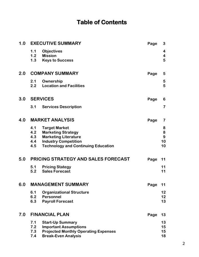 draft of business plan pdf