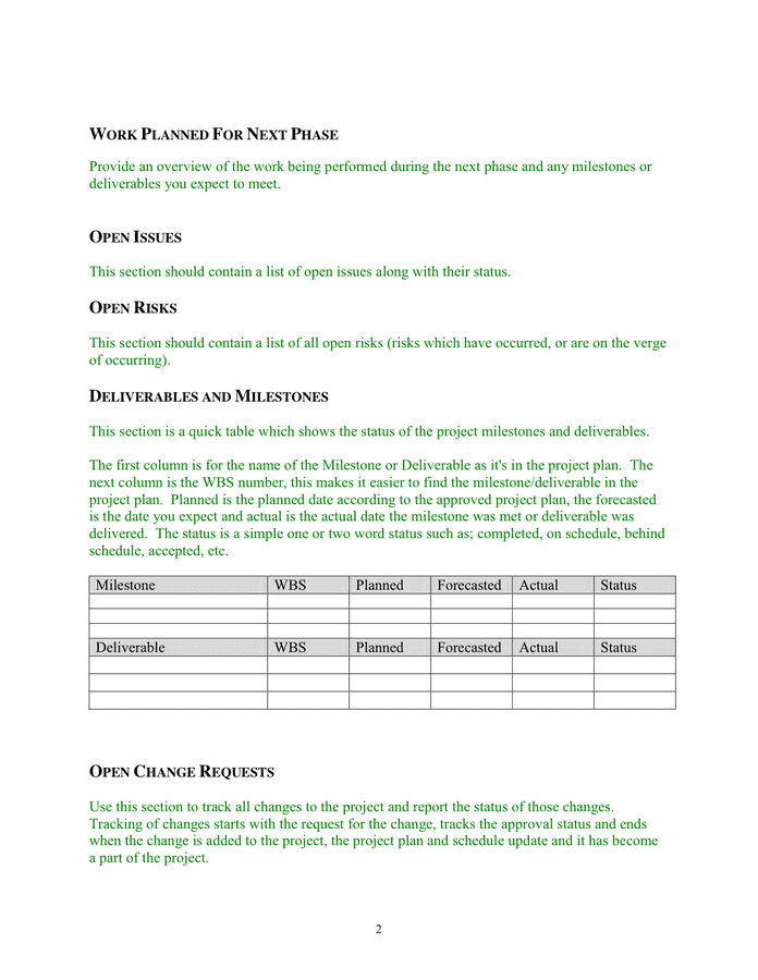 Project Weekly Status Report Template In Word And Pdf Formats Page 2 Of 3