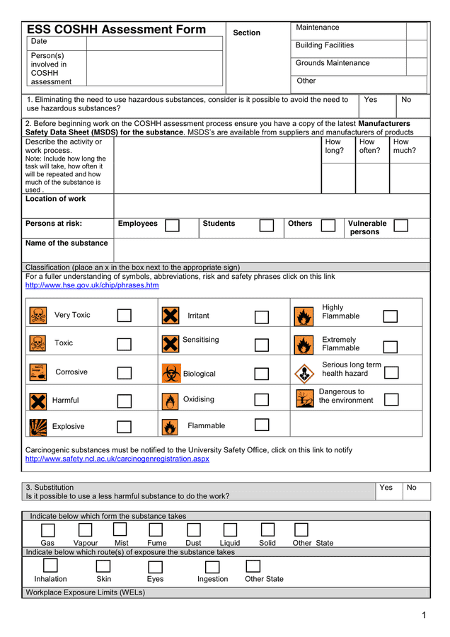 Coshh Risk Assessment Form 2 Free Templates In Pdf Word Porn Sex Picture