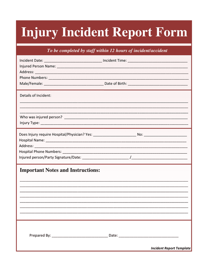 Incident Report Template in Word and Pdf formats