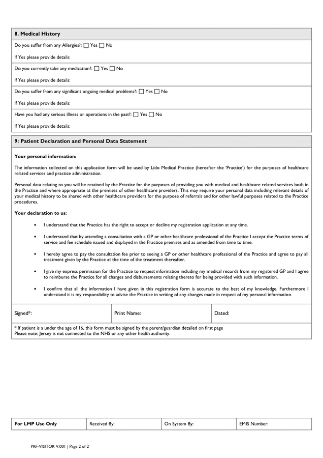 Patient Registration Word Form in Word and Pdf formats - page 2 of 2